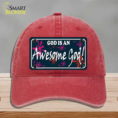 God Is An Awesome God Novelty License Plate Hat Unconstructed Cotton / Red