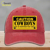 Caution Cowboys Novelty License Plate Hat Unconstructed Cotton / Red