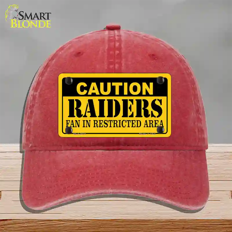 Caution Raiders Novelty License Plate Hat Unconstructed Cotton / Red