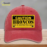 Caution Broncos Novelty License Plate Hat Unconstructed Cotton / Red