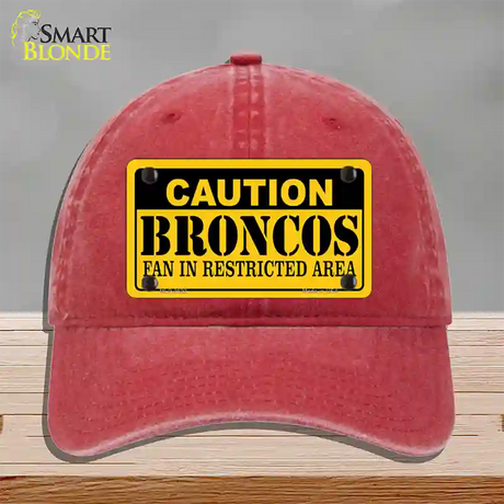 Caution Broncos Novelty License Plate Hat Unconstructed Cotton / Red