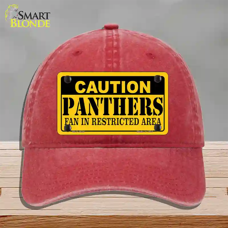 Caution Panthers Novelty License Plate Hat Unconstructed Cotton / Red