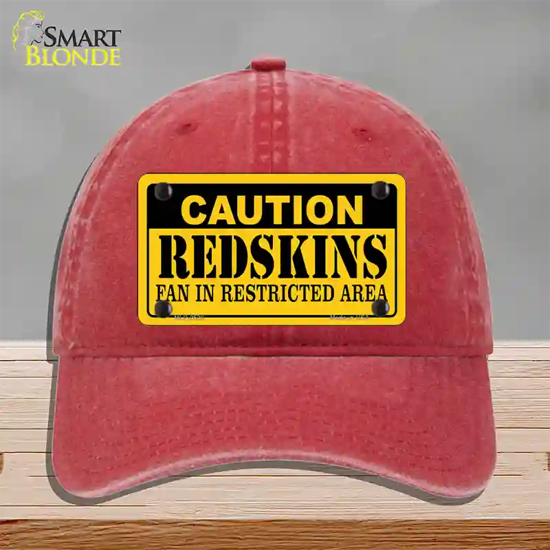 Caution Redskins Novelty License Plate Hat Unconstructed Cotton / Red