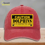 Caution Dolphins Novelty License Plate Hat Unconstructed Cotton / Red