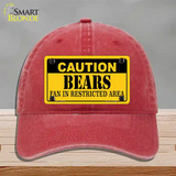 Caution Bears Novelty License Plate Hat Unconstructed Cotton / Red