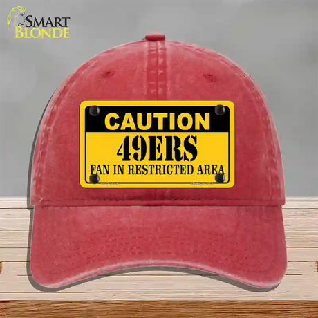 Caution 49ers Novelty License Plate Hat Unconstructed Cotton / Red