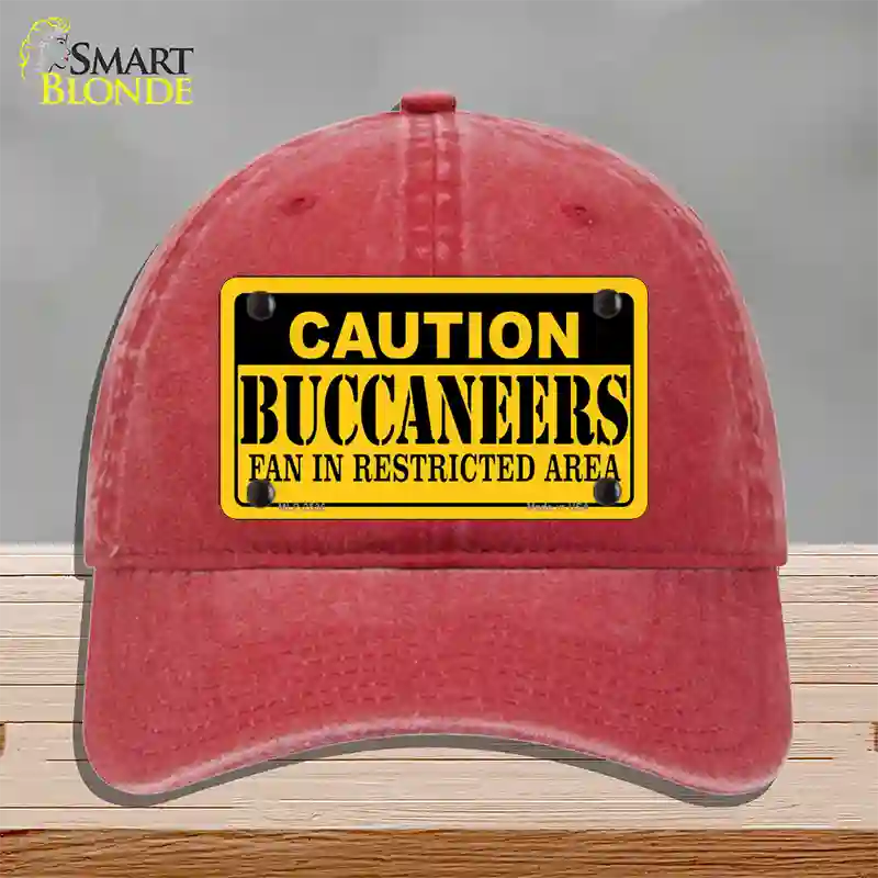 Caution Buccaneers Novelty License Plate Hat Unconstructed Cotton / Red