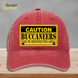 Caution Buccaneers Novelty License Plate Hat Unconstructed Cotton / Red