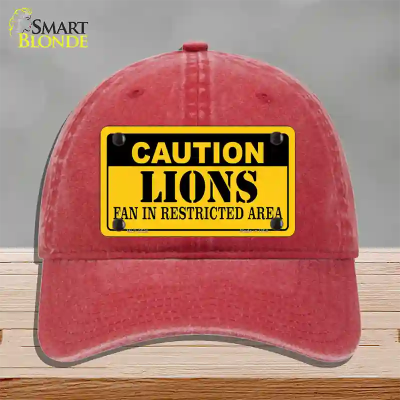 Caution Lions Novelty License Plate Hat Unconstructed Cotton / Red