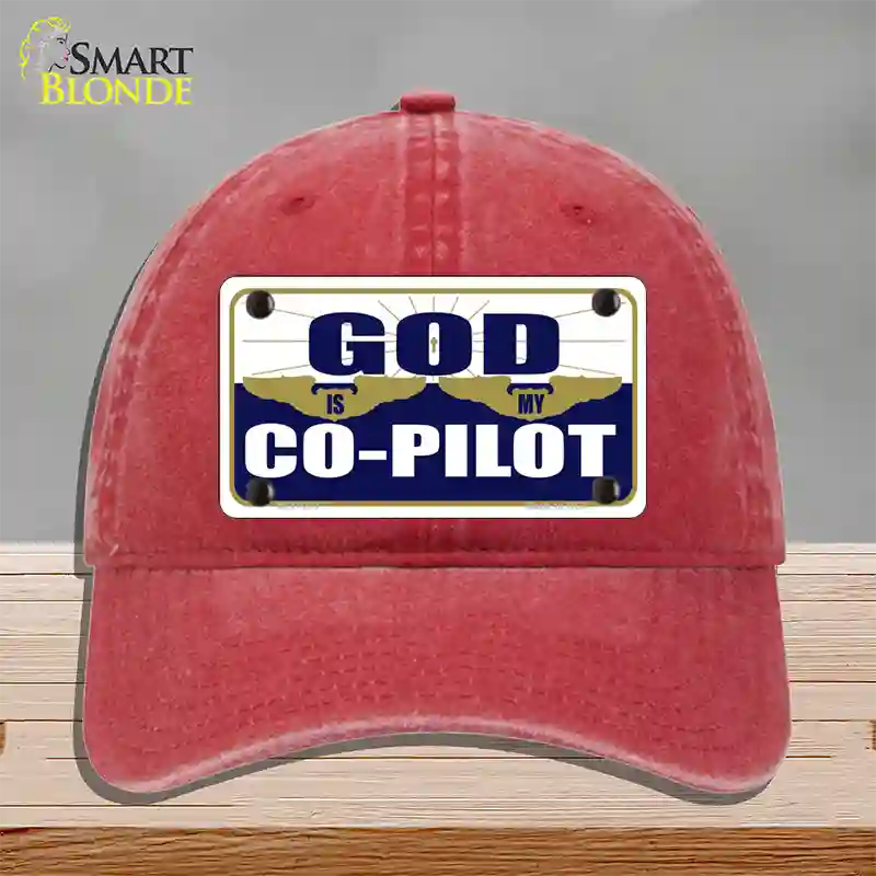 God Is My Co-Pilot Novelty License Plate Hat Unconstructed Cotton / Red