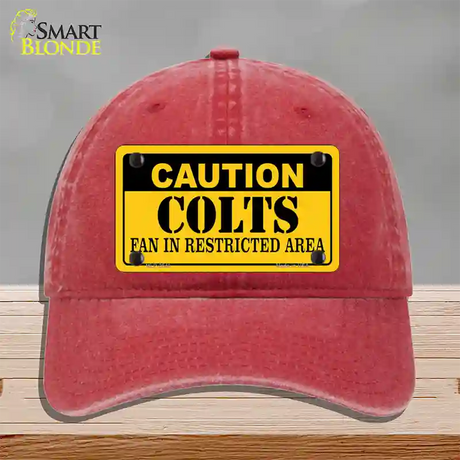 Caution Colts Novelty License Plate Hat Unconstructed Cotton / Red