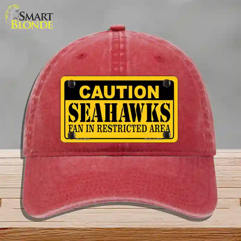 Caution Seahawks Novelty License Plate Hat Unconstructed Cotton / Red