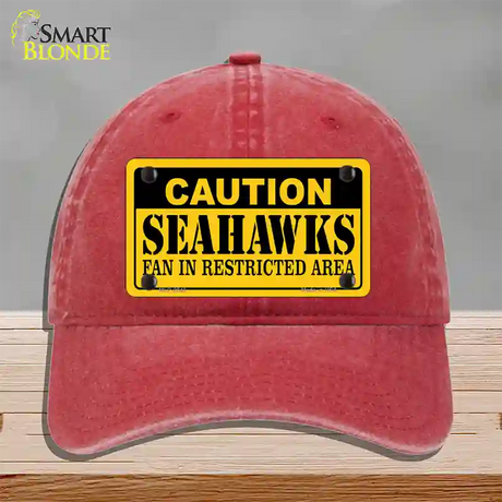 Caution Seahawks Novelty License Plate Hat Unconstructed Cotton / Red