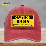 Caution Rams Novelty License Plate Hat Unconstructed Cotton / Red