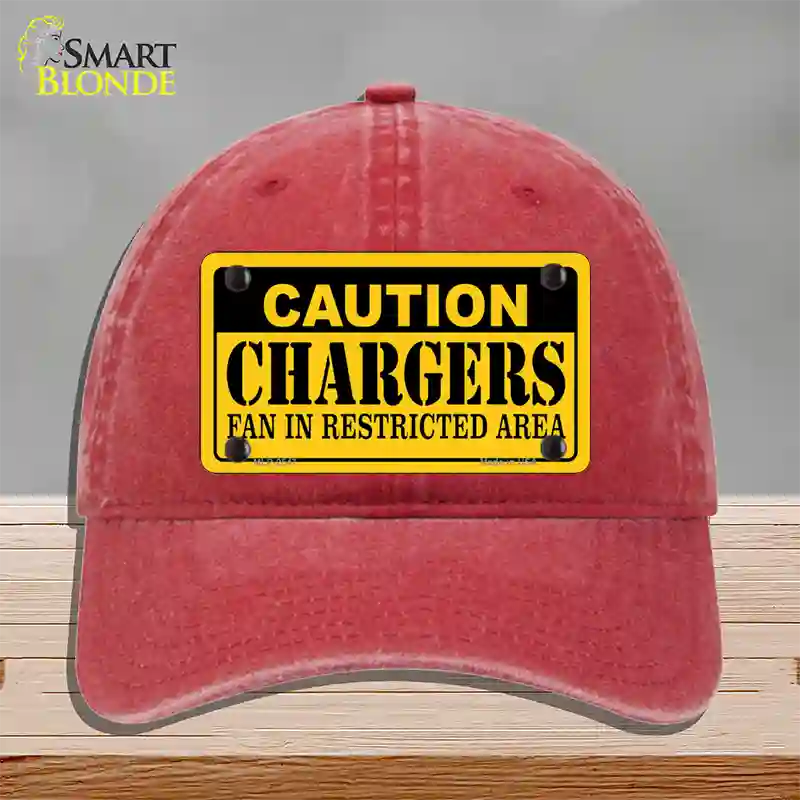 Caution Chargers Novelty License Plate Hat Unconstructed Cotton / Red