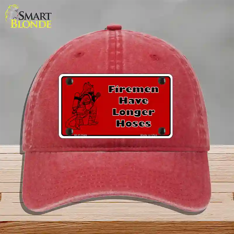 Fireman Have Longer Hoses Novelty License Plate Hat Unconstructed Cotton / Red