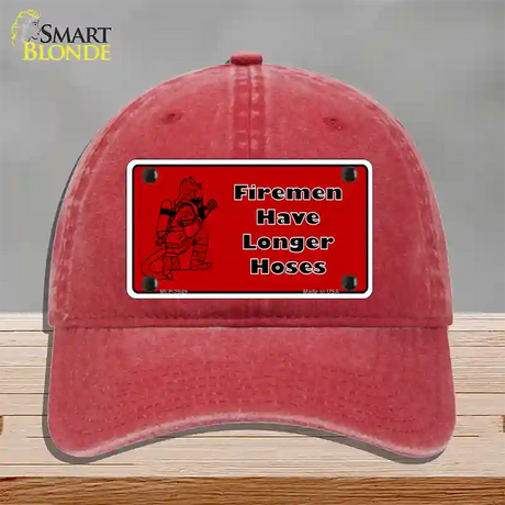 Fireman Have Longer Hoses Novelty License Plate Hat Unconstructed Cotton / Red