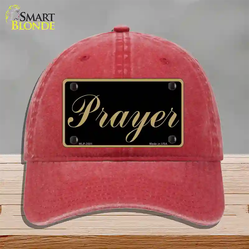 Prayer Novelty License Plate Hat Unconstructed Cotton / Red