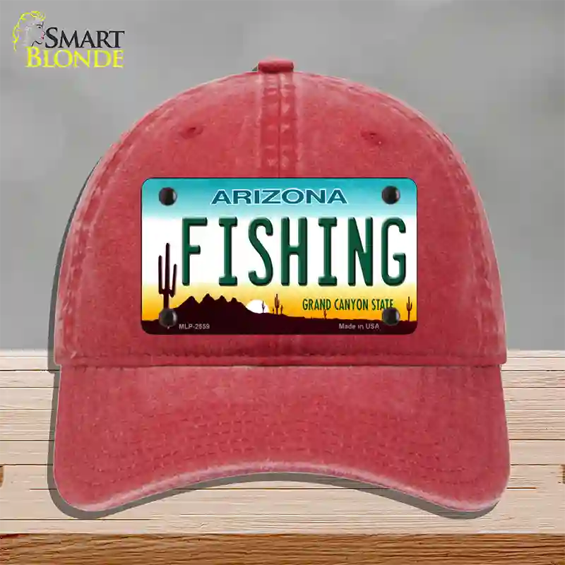 Fishing Arizona Novelty License Plate Hat Unconstructed Cotton / Red