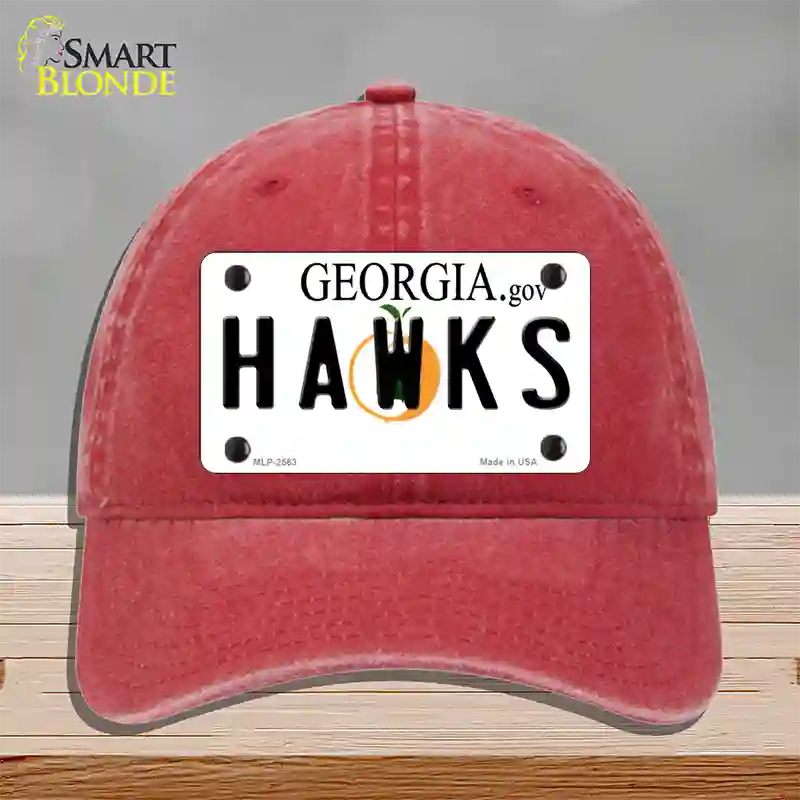 Hawks Georgia State Novelty License Plate Hat Unconstructed Cotton / Red