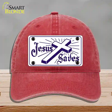 Jesus Saves Novelty License Plate Hat Unconstructed Cotton / Red