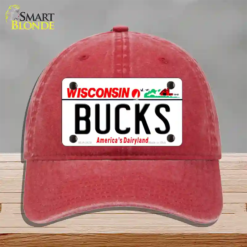 Bucks Wisconsin State Novelty License Plate Hat Unconstructed Cotton / Red