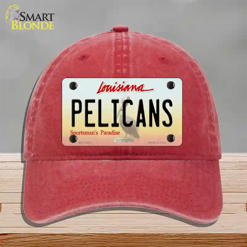 Pelicans Louisiana State Novelty License Plate Hat Unconstructed Cotton / Red