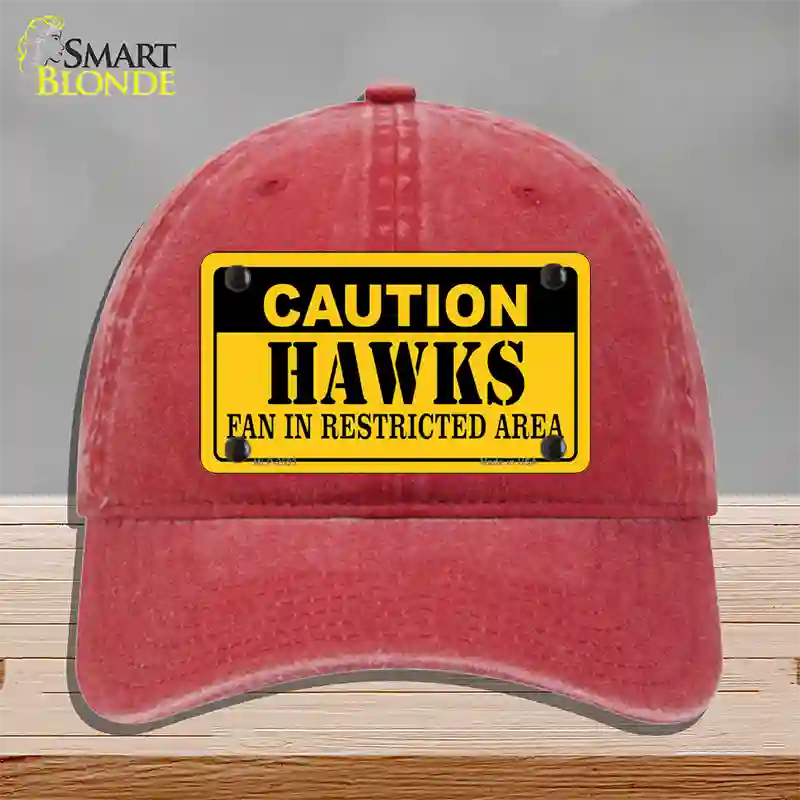 Caution Hawks Fan Novelty License Plate Hat Unconstructed Cotton / Red