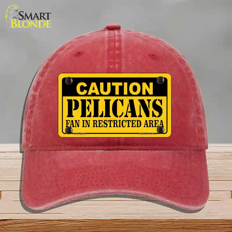 Caution Pelicans Fan Novelty License Plate Hat Unconstructed Cotton / Red