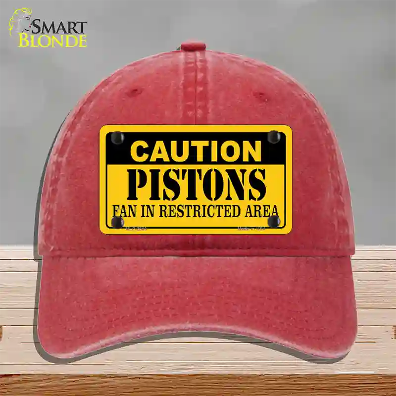 Caution Pistons Fan Novelty License Plate Hat Unconstructed Cotton / Red