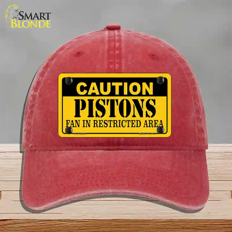 Caution Pistons Fan Novelty License Plate Hat Unconstructed Cotton / Red