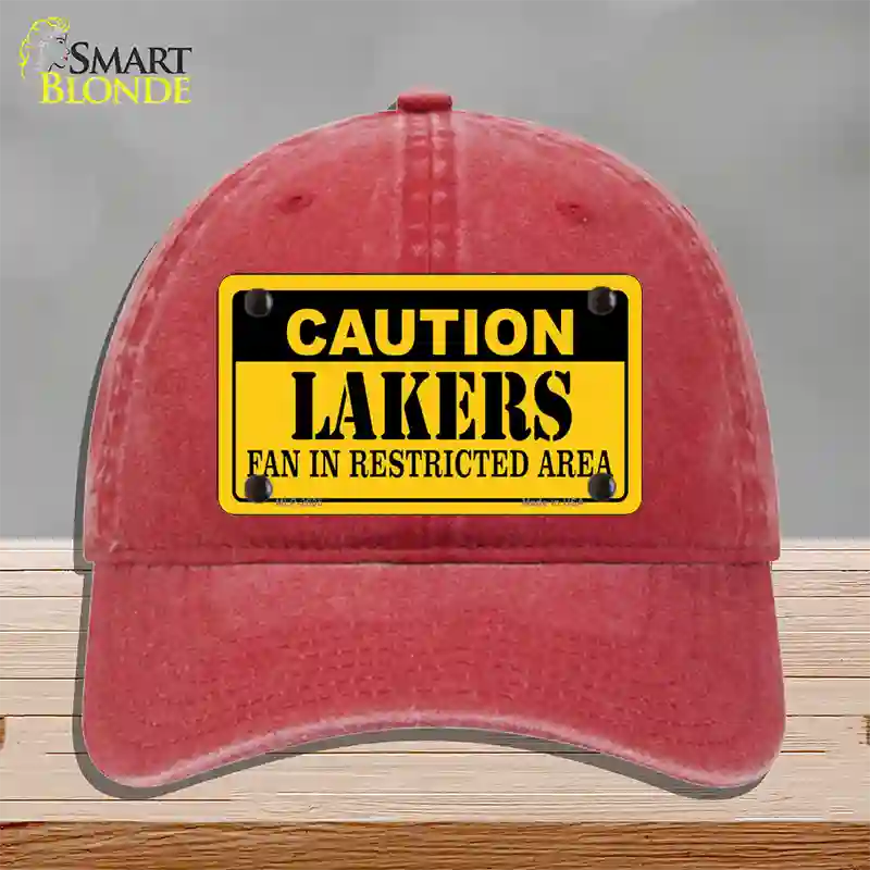 Caution Lakers Fan Novelty License Plate Hat Unconstructed Cotton / Red