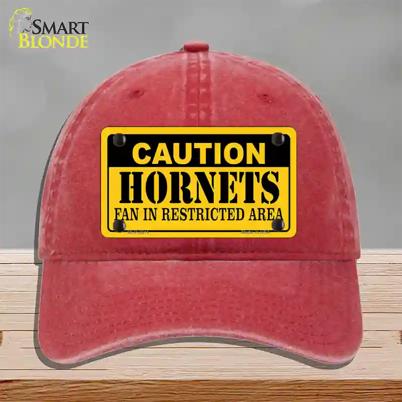 Caution Hornets Fan Novelty License Plate Hat Unconstructed Cotton / Red