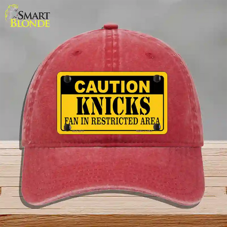 Caution Knicks Fan Novelty License Plate Hat Unconstructed Cotton / Red