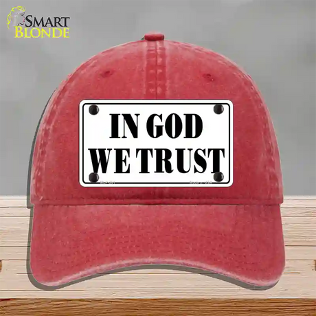 In God We Trust Novelty License Plate Hat Unconstructed Cotton / Red