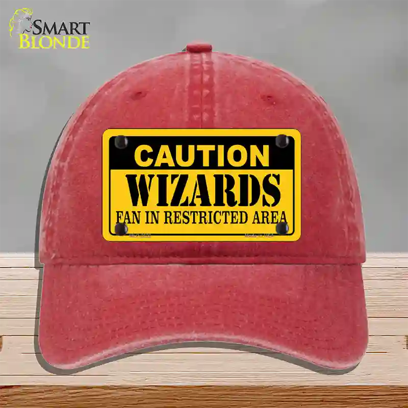 Caution Wizards Fan Novelty License Plate Hat Unconstructed Cotton / Red