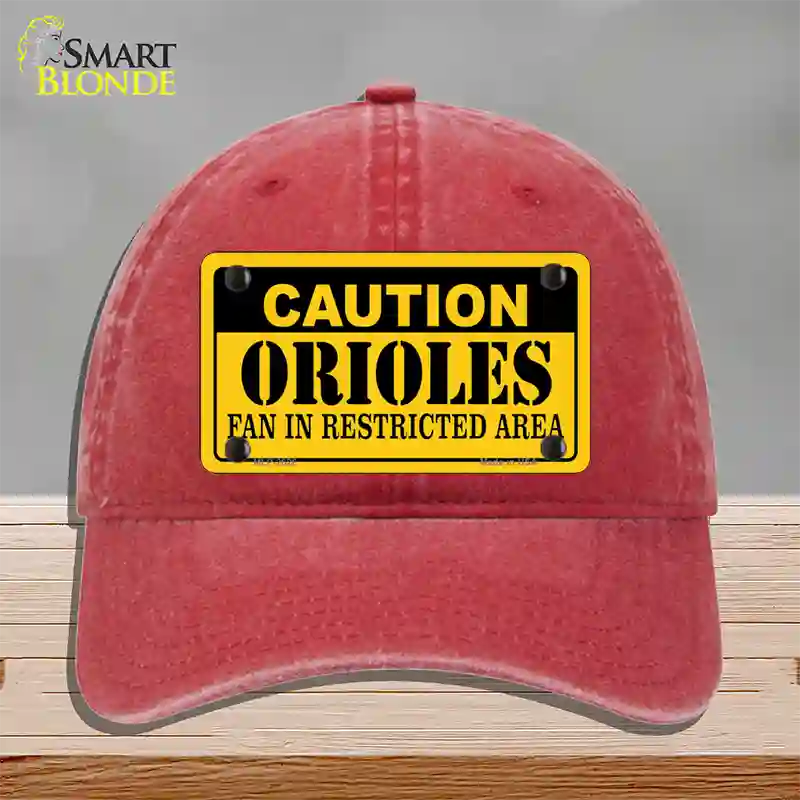 Caution Orioles Fan Novelty License Plate Hat Unconstructed Cotton / Red