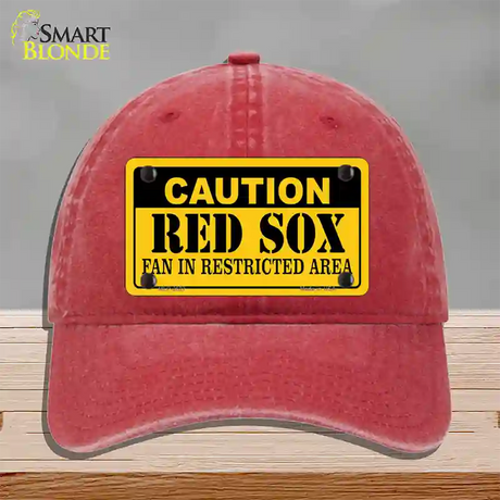 Caution Red Sox Fan Novelty License Plate Hat Unconstructed Cotton / Red