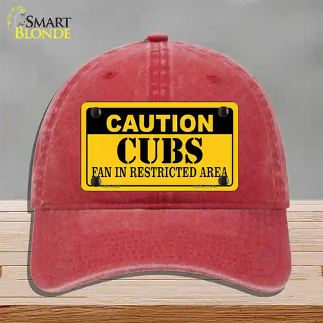 Caution Cubs Fan Novelty License Plate Hat Unconstructed Cotton / Red