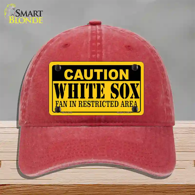 Caution White Sox Fan Novelty License Plate Hat Unconstructed Cotton / Red