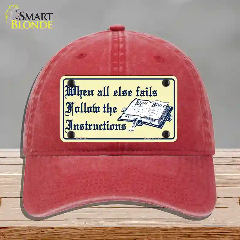 Follow Instructions Novelty License Plate Hat Unconstructed Cotton / Red