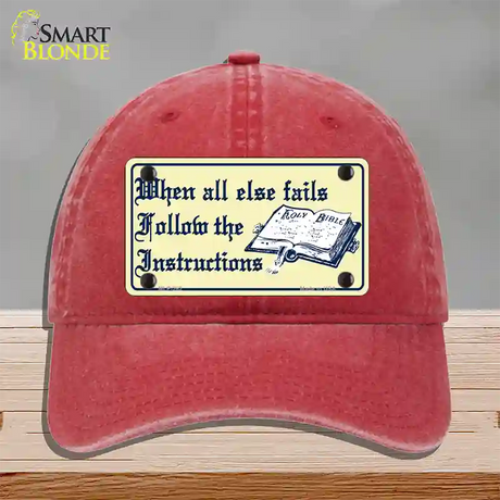 Follow Instructions Novelty License Plate Hat Unconstructed Cotton / Red