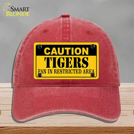 Caution Tigers Fan Novelty License Plate Hat Unconstructed Cotton / Red