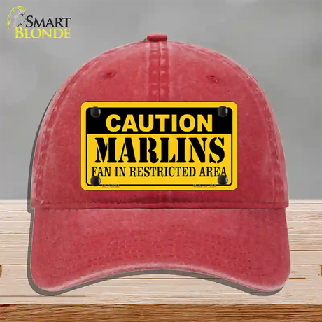 Caution Marlins Fan Novelty License Plate Hat Unconstructed Cotton / Red