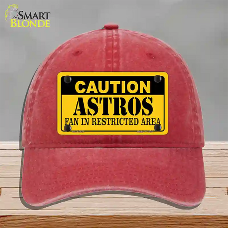 Caution Astros Fan Novelty License Plate Hat Unconstructed Cotton / Red