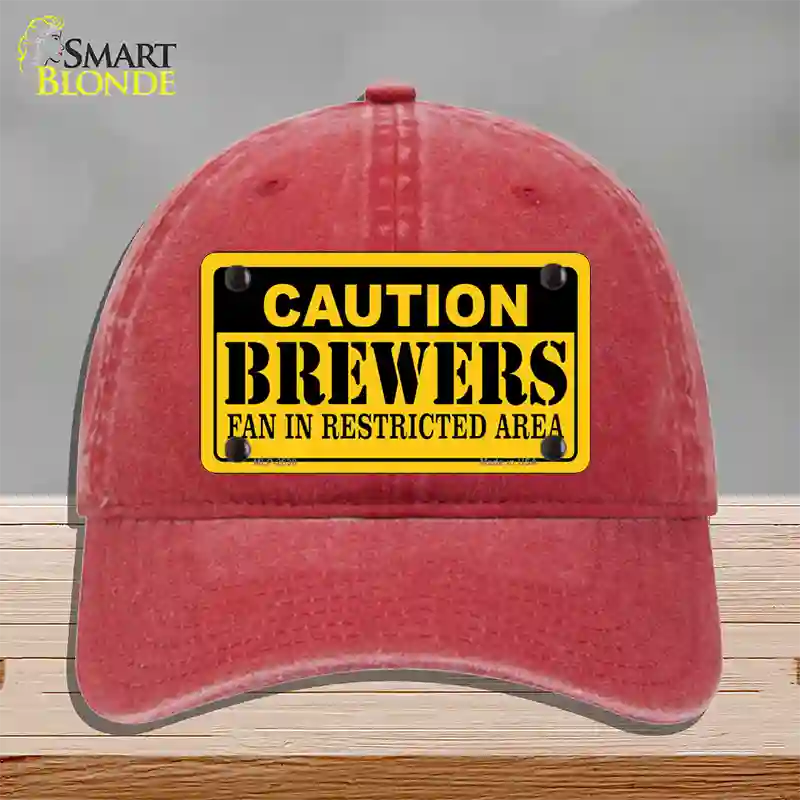 Caution Brewers Fan Novelty License Plate Hat Unconstructed Cotton / Red