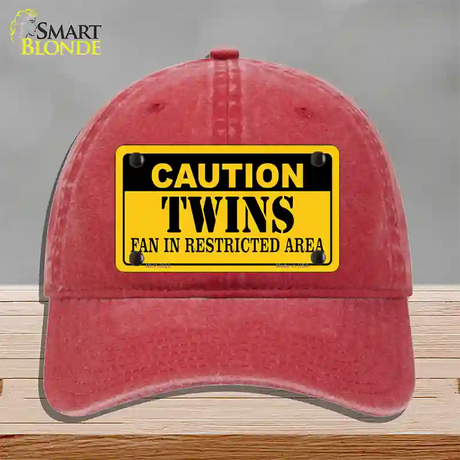 Caution Twins Fan Novelty License Plate Hat Unconstructed Cotton / Red