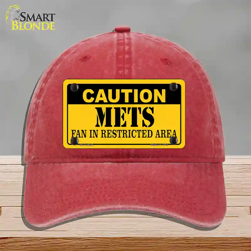 Caution Mets Fan Novelty License Plate Hat Unconstructed Cotton / Red