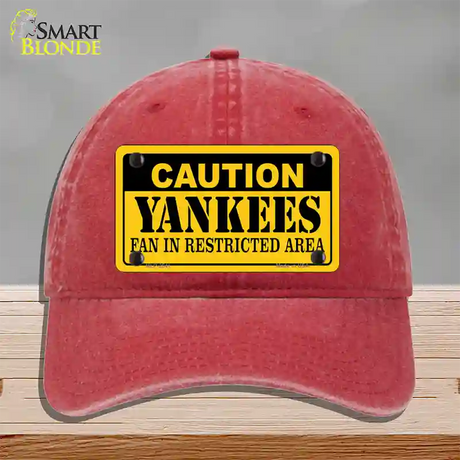 Caution Yankees Fan Novelty License Plate Hat Unconstructed Cotton / Red