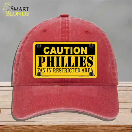 Caution Phillies Fan Novelty License Plate Hat Unconstructed Cotton / Red